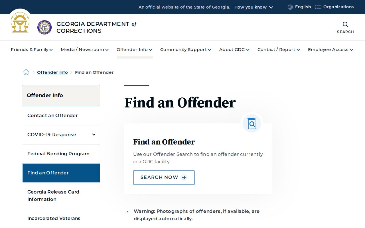 Georgia Department of Corrections offender search for state-sentenced records