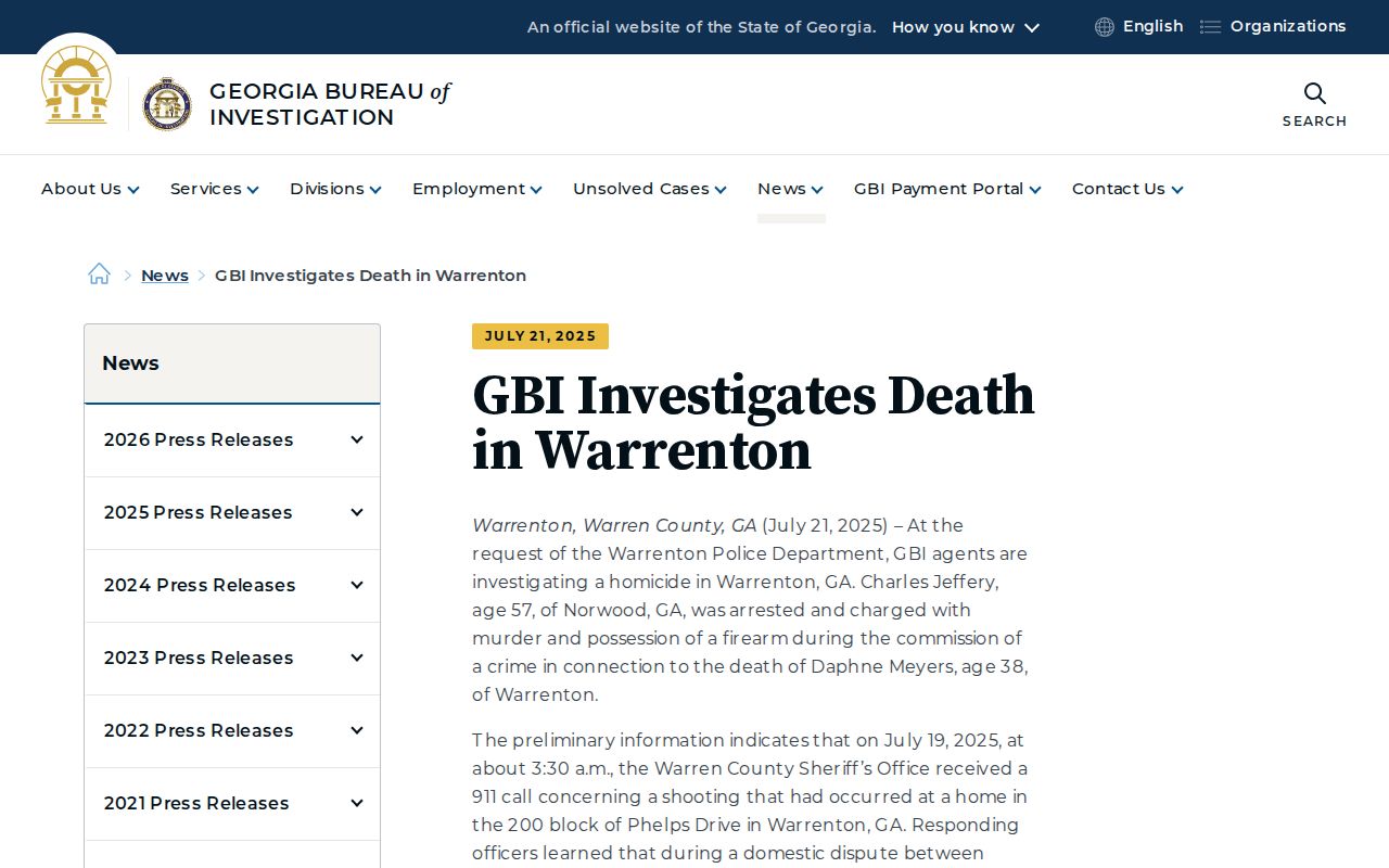 Georgia Bureau of Investigation Warren County arrest news page mentioning Norwood